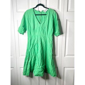 TOME Collective Green Linen Blend Short Sleeve V-Neck Dress Women's Size 10